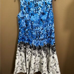 J. Taylor Blue and White Floral Womens Knee Length Dress